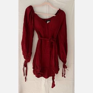 Mini burgundy dress long sleeve